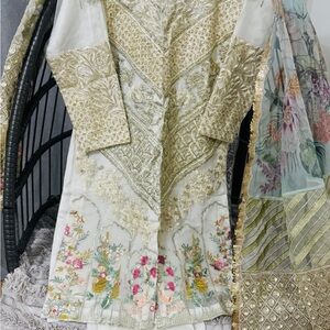 Embroidered Ivory & Gold Ethnic Dress with Floral Accents